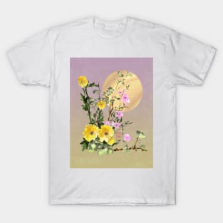 yellow watercolor sumiE flowers with a big sun T-Shirt